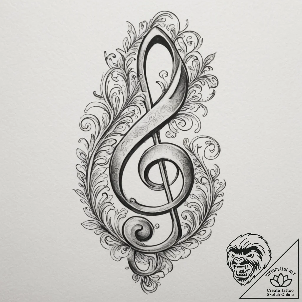 Treble clef, tattoo flash sheet design, fine... - tattoo sketch (№1755022902_0, 12.08.2025 18:21) — tattoovalue.net