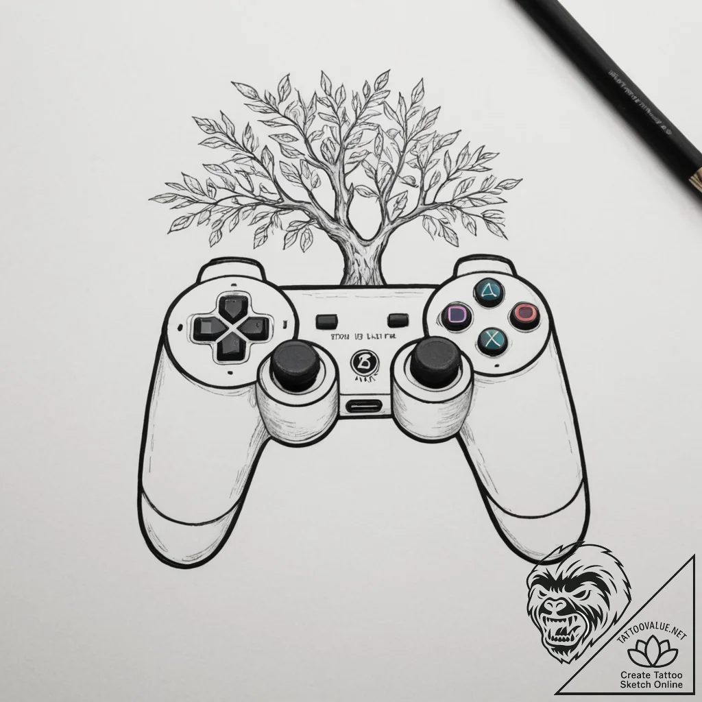 Tattoo sketch a controller's analog stick tra... - tattoo sketch (№1755023302_0, 12.08.2025 18:28) — tattoovalue.net