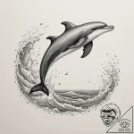 A playful dolphin leaping out of the ocean wa… – tattoo sketch (№1755023501_0, 12.08.2025 18:31) — tattoovalue.net