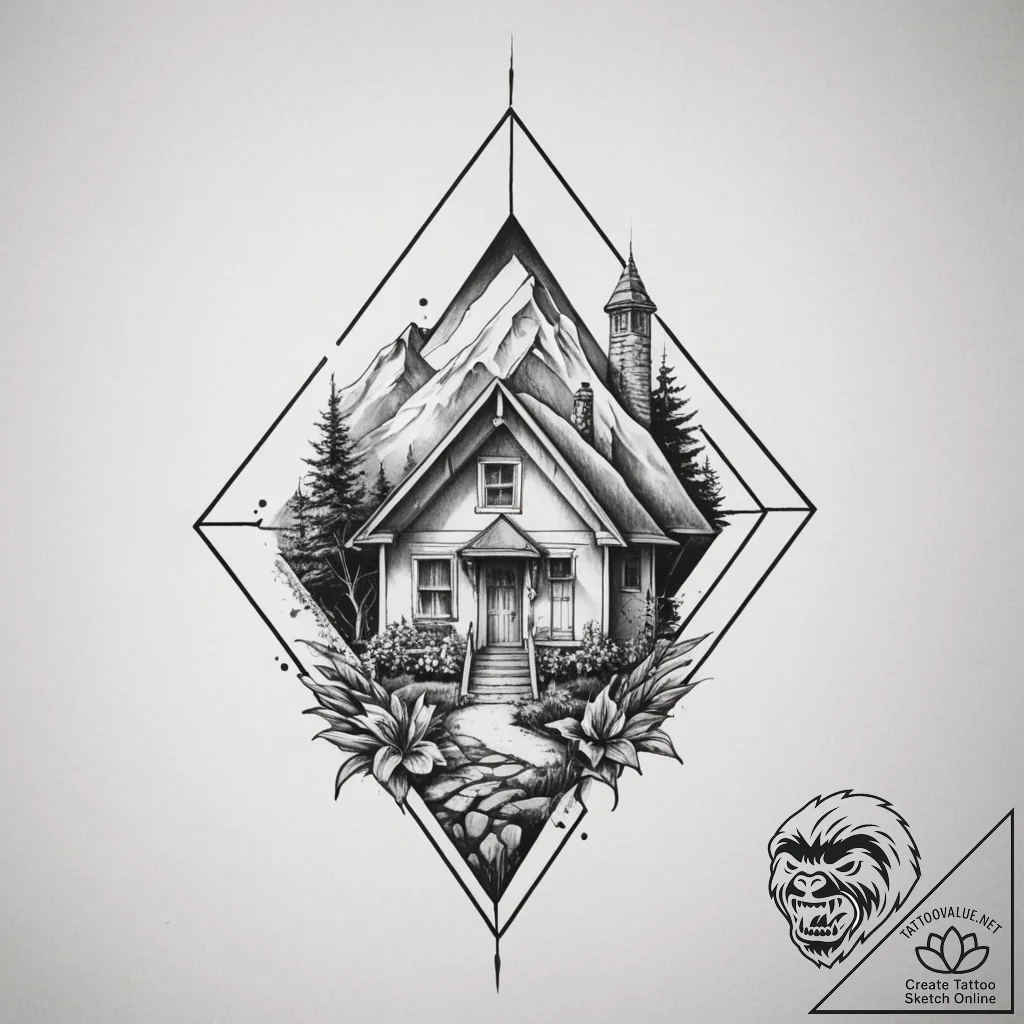 Tattoo design a small, stylized "home" icon m... - tattoo sketch (№1755024096_0, 12.08.2025 18:41) — tattoovalue.net
