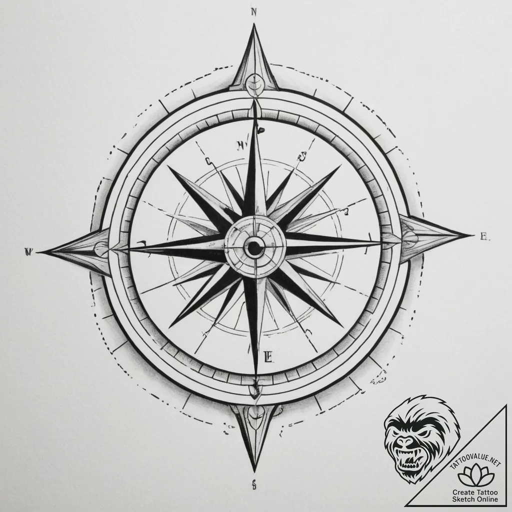 Tattoo design a compass pointing true north o... - tattoo sketch (№1755024294_0, 12.08.2025 18:44) — tattoovalue.net