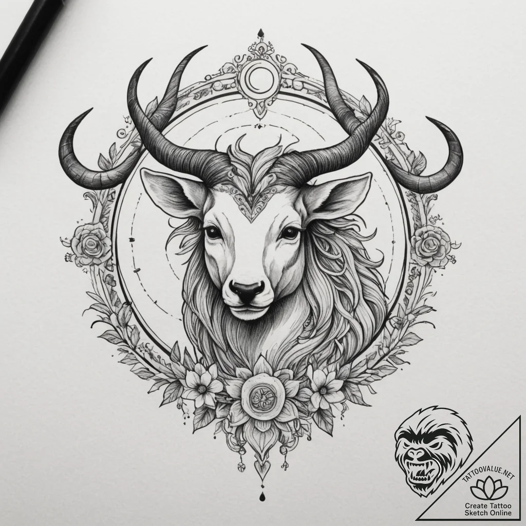 Tattoo design a minimalist outline of a zodia... - tattoo sketch (№1755025684_0, 12.08.2025 19:08) — tattoovalue.net