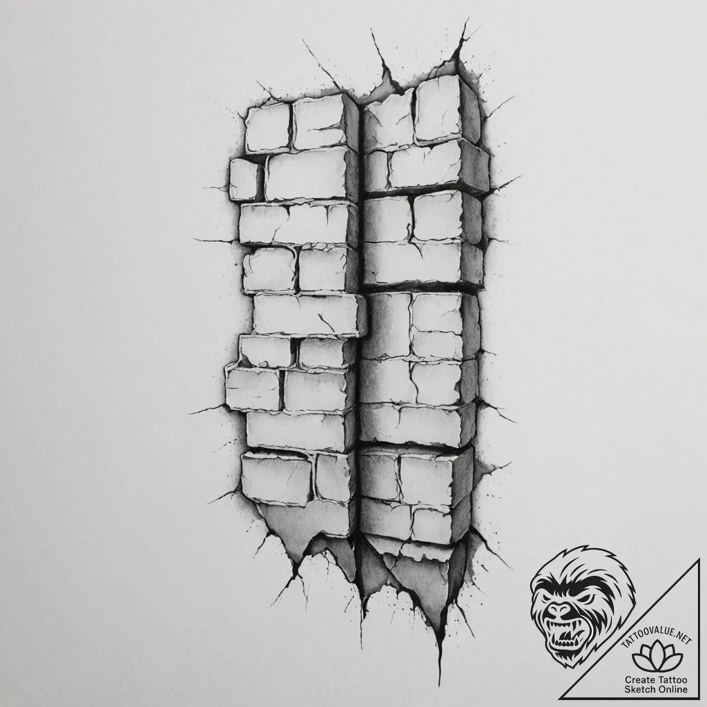 Tattoo sketch a brick wall with cracks, but s... - tattoo sketch (№1755026484_0, 12.08.2025 19:21) — tattoovalue.net