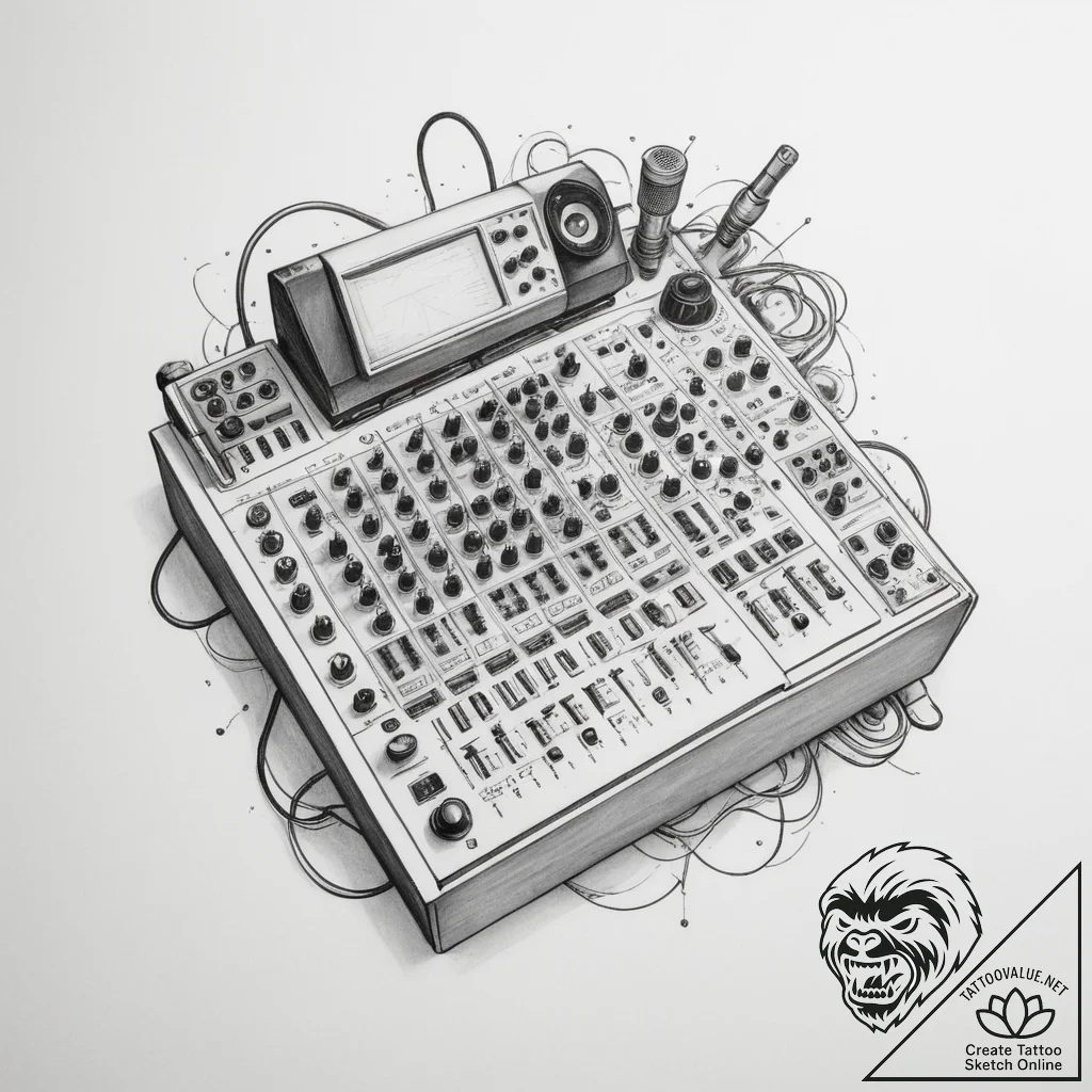 The organized chaos of a sound engineer's mix... - tattoo sketch (№1755026685_0, 12.08.2025 19:24) — tattoovalue.net