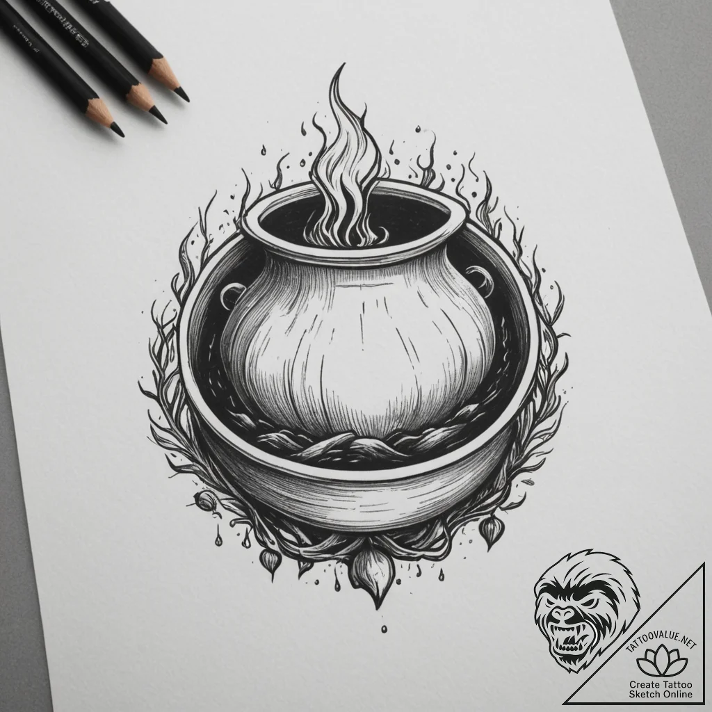 A witch's cauldron, tattoo flash sheet design... - tattoo sketch (№1755027082_0, 12.08.2025 19:31) — tattoovalue.net