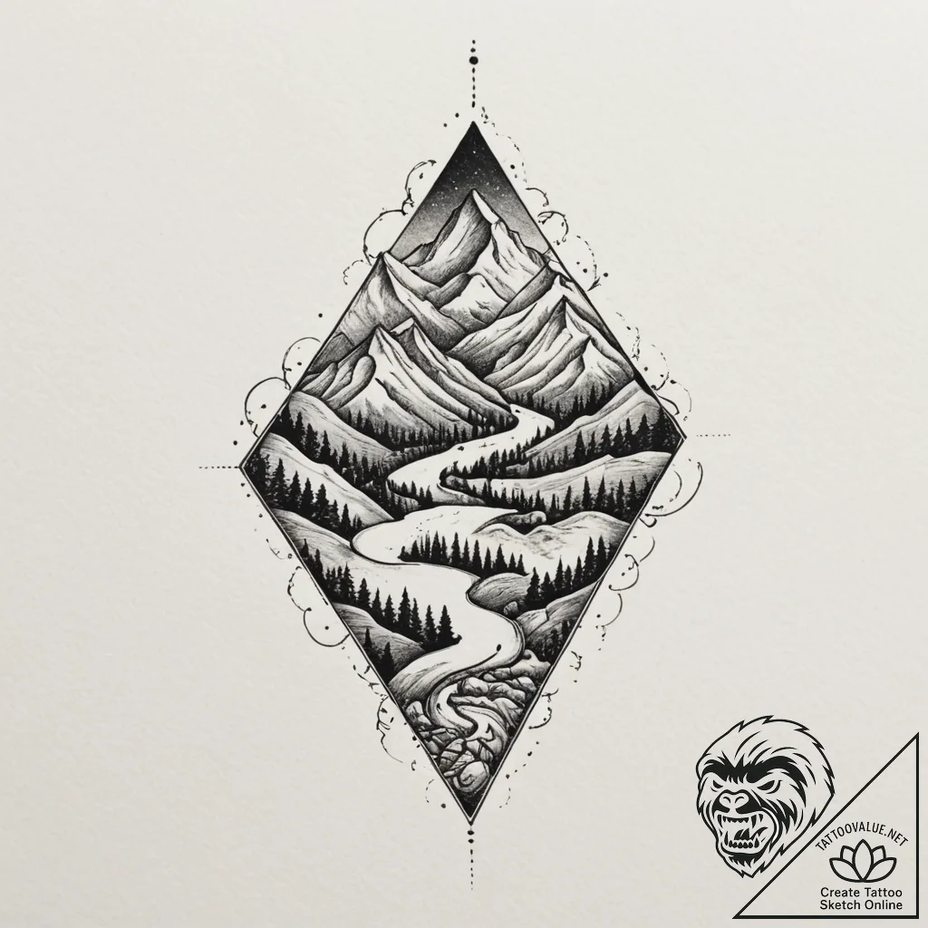 Tattoo sketch a path winding upwards towards... - tattoo sketch (№1755028298_0, 12.08.2025 19:51) — tattoovalue.net