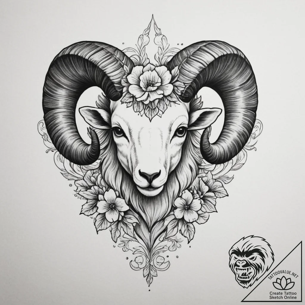 Tattoo sketch a bold aries ram's head with ne... - tattoo sketch (№1755028907_0, 12.08.2025 20:01) — tattoovalue.net
