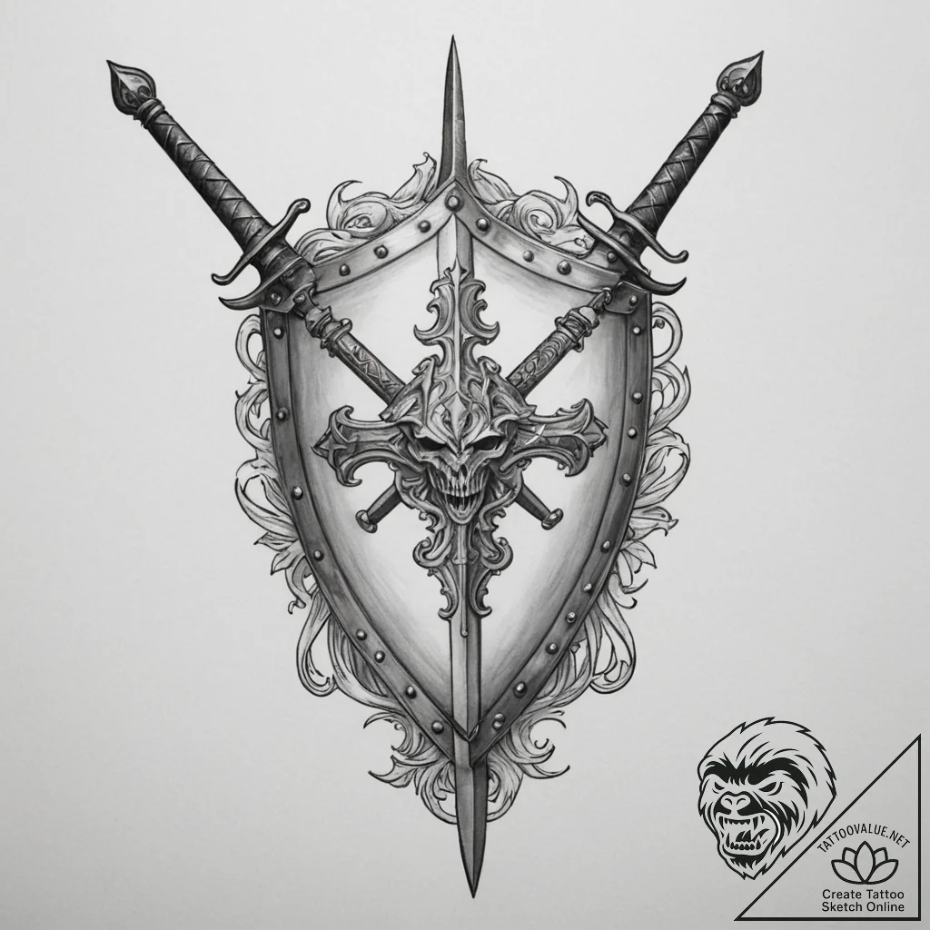 Shield and sword - tattoo sketch (№1755029314_0, 12.08.2025 20:08) — tattoovalue.net