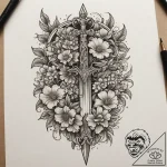 Tattoo design a broken sword piercing the gro… – tattoo sketch (№1755031733_0, 12.08.2025 20:48) — tattoovalue.net