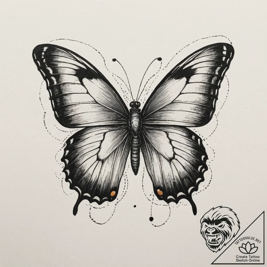Butterfly, tattoo flash sheet design, muted c... - tattoo sketch (№1755032138_0, 12.08.2025 20:55) — tattoovalue.net