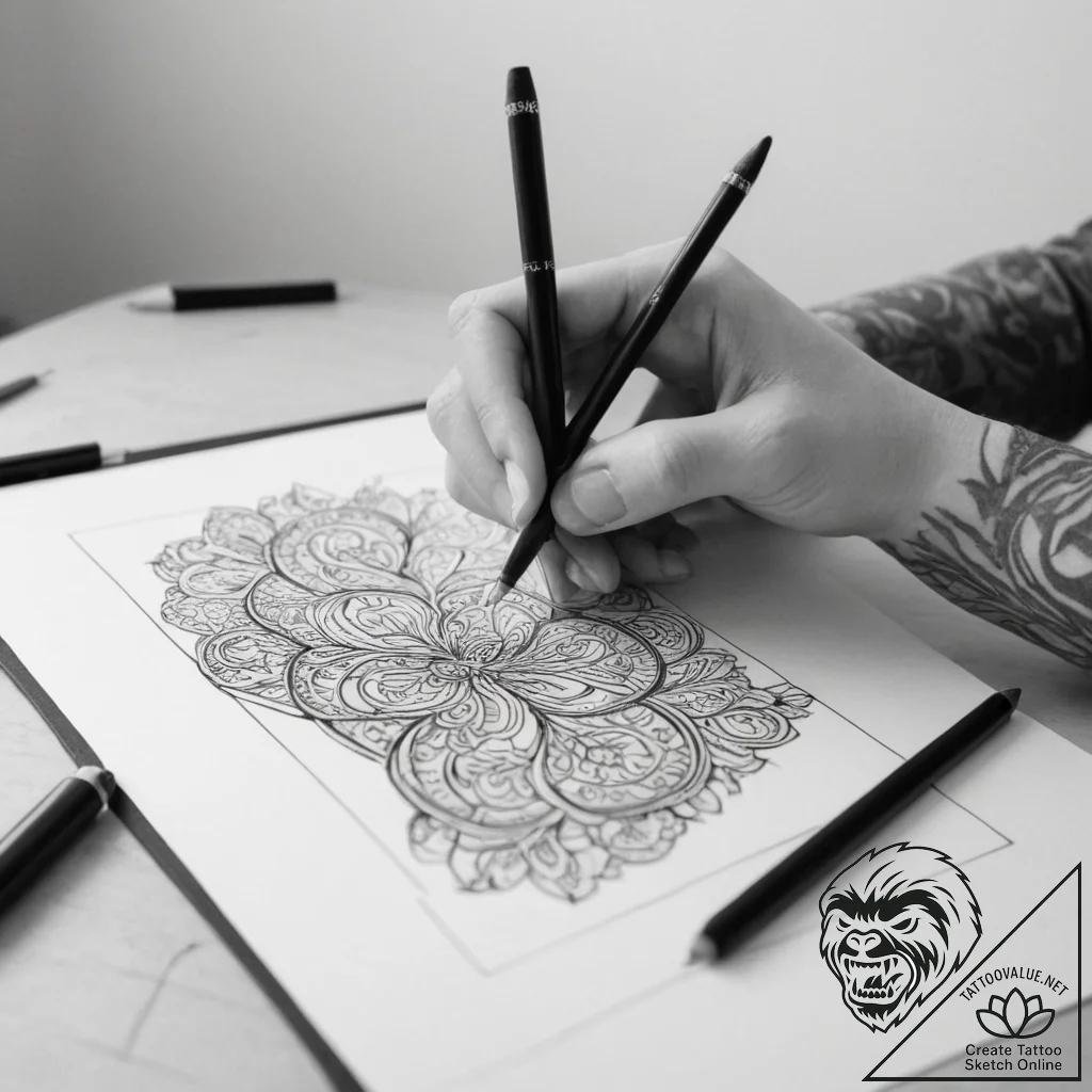 A photo of a tailor meticulously measuring fa... - tattoo sketch (№1755033951_0, 12.08.2025 21:25) — tattoovalue.net