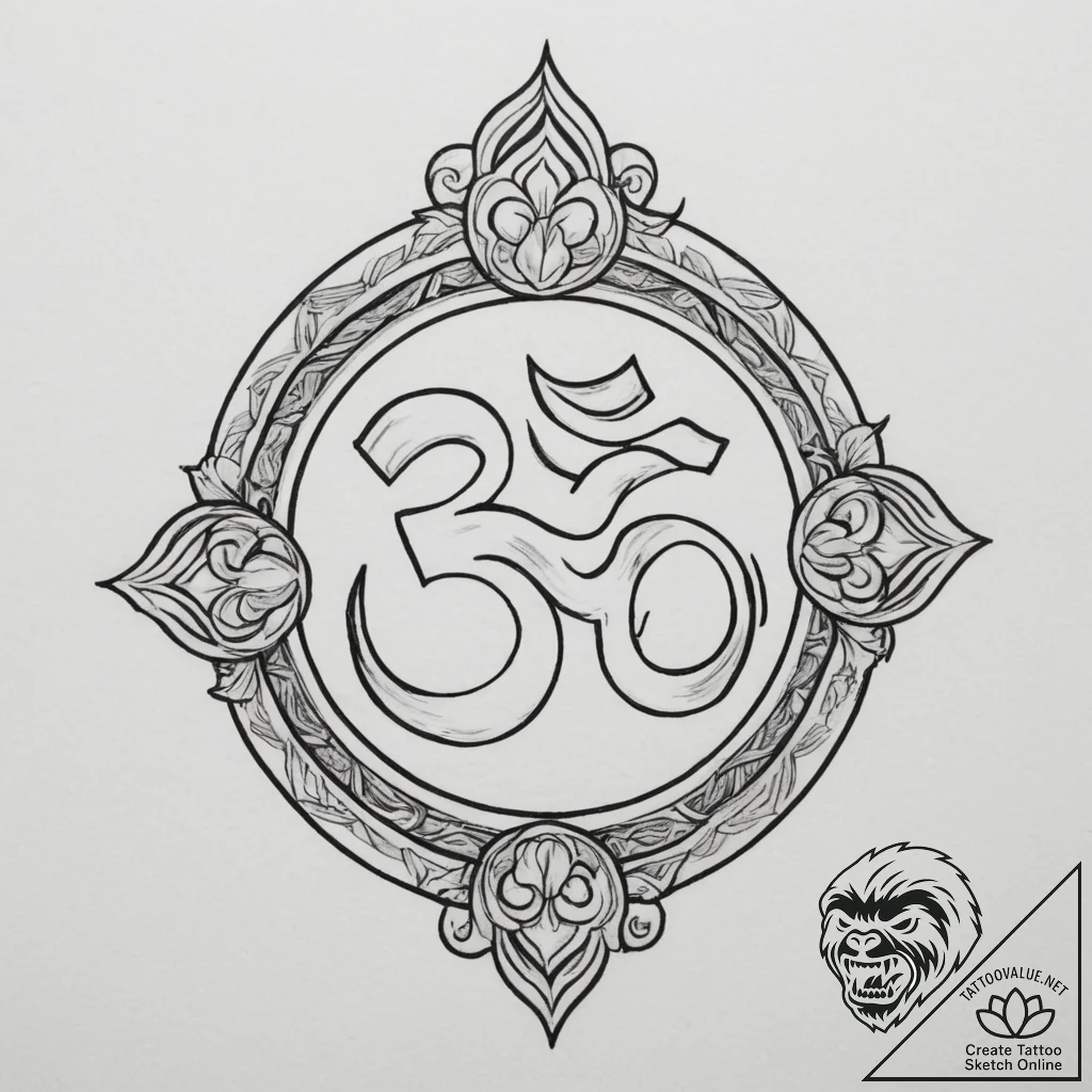 Om (symbol), tattoo sketch design, black outl... - tattoo sketch (№1755036383_0, 12.08.2025 22:06) — tattoovalue.net