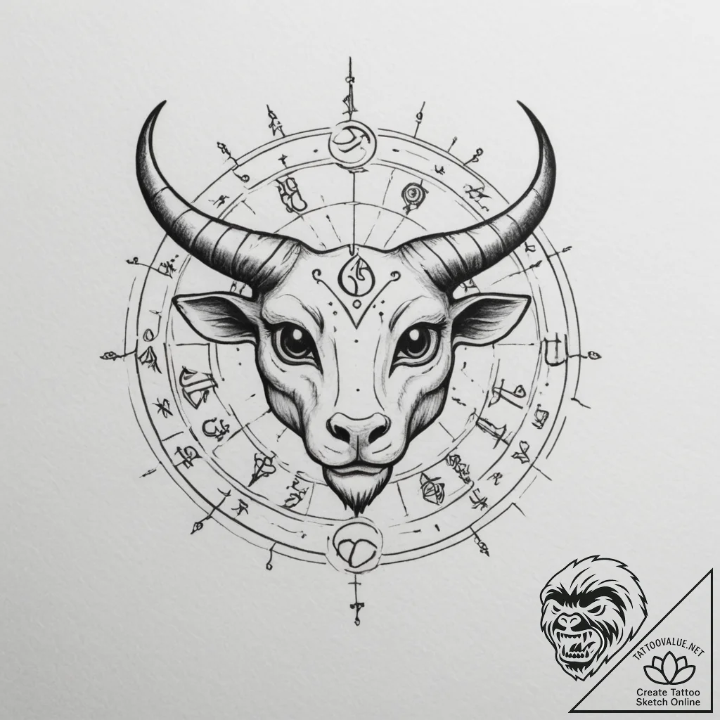 Tattoo sketch a zodiac glyph with googly eyes... - tattoo sketch (№1755036582_0, 12.08.2025 22:09) — tattoovalue.net