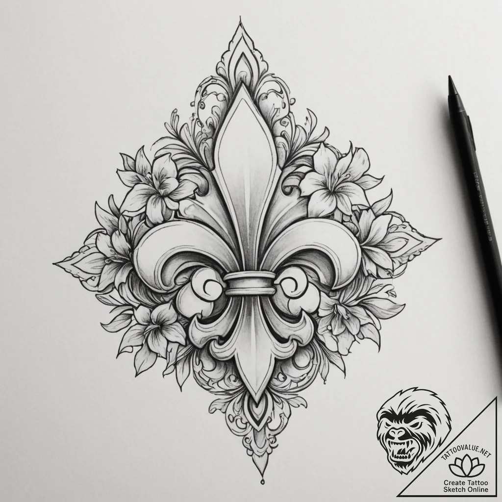 Tattoo sketch a classic 'fleur-de-lis' with a... - tattoo sketch (№1755038397_0, 12.08.2025 22:39) — tattoovalue.net