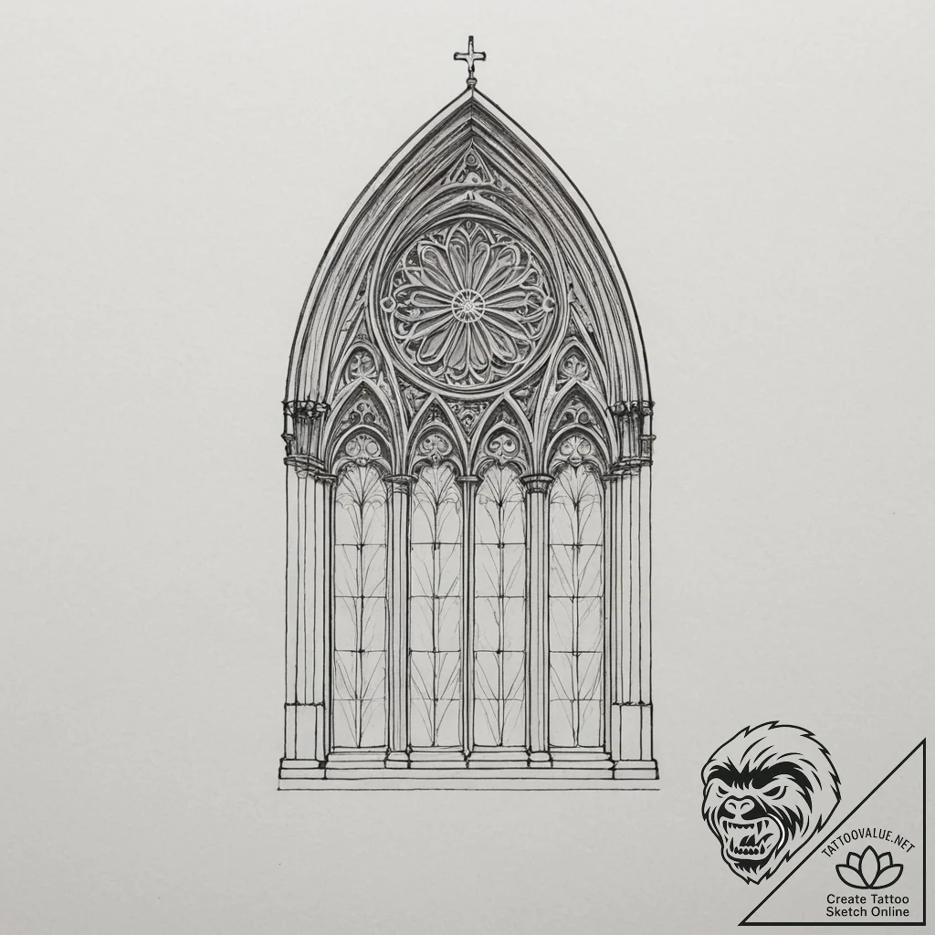 A single gothic cathedral window, tattoo line... - tattoo sketch (№1755038596_0, 12.08.2025 22:43) — tattoovalue.net
