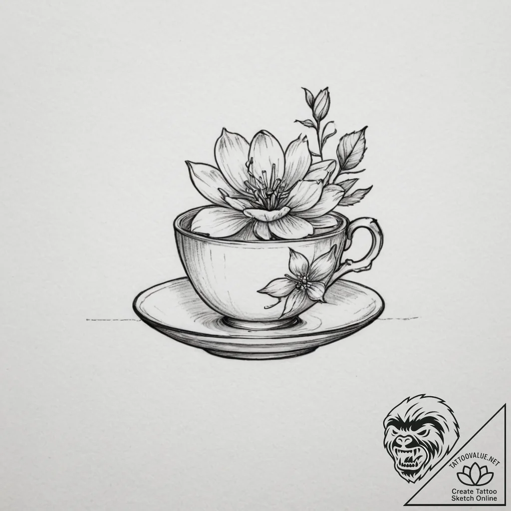 Tattoo sketch a small, elegant teacup with a... - tattoo sketch (№1755040999_0, 12.08.2025 23:23) — tattoovalue.net