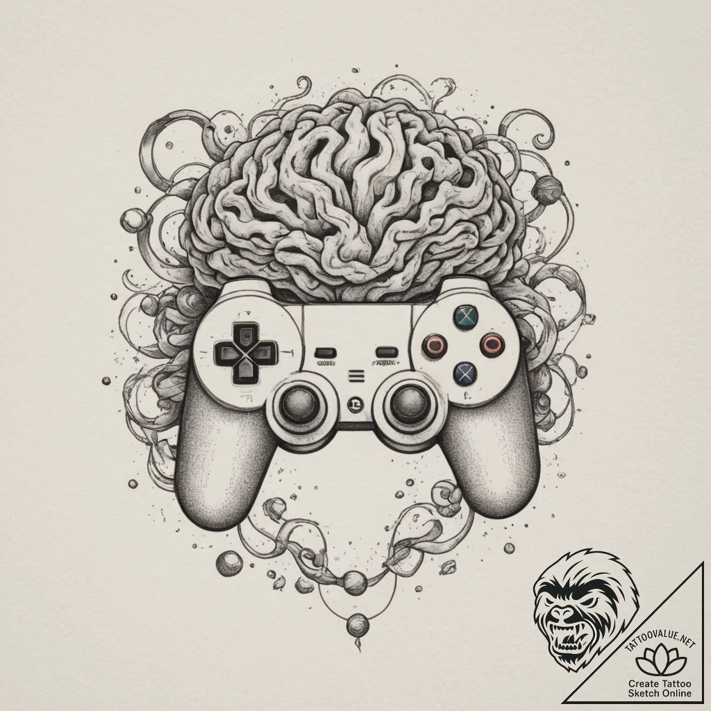 Tattoo design a game controller integrated wi... - tattoo sketch (№1755042010_0, 12.08.2025 23:40) — tattoovalue.net