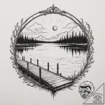 An old wooden pier stretching out into a calm… – tattoo sketch (№1755042211_0, 12.08.2025 23:43) — tattoovalue.net