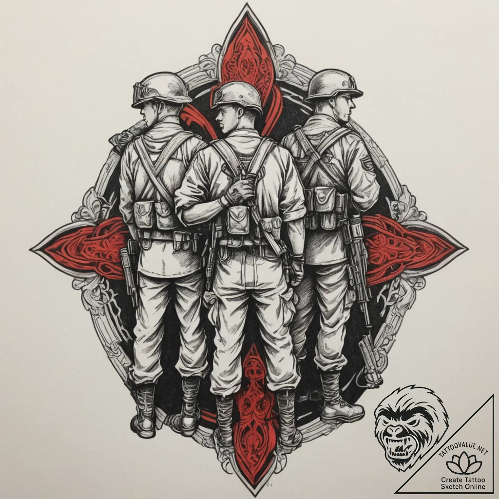 Tattoo sketch a silhouette of soldiers standi... - tattoo sketch (№1755043019_0, 12.08.2025 23:56) — tattoovalue.net