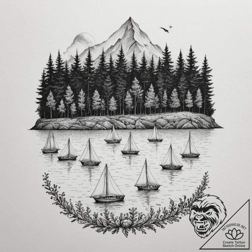 A shot of a harbor filled with sailboats, the... - tattoo sketch (№1755045021_0, 13.08.2025 00:30) — tattoovalue.net