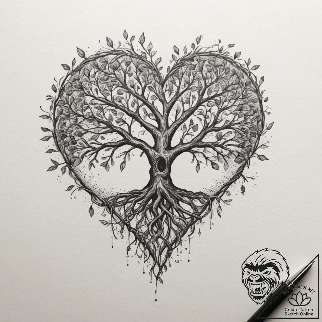 Tattoo sketch a stylized tree of life with ro... - tattoo sketch (№1755046034_0, 13.08.2025 00:47) — tattoovalue.net