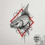 Pike, tattoo flash sheet design, black and re… – tattoo sketch (№1755046634_0, 13.08.2025 00:57) — tattoovalue.net
