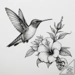 A hummingbird drinking from a hibiscus flower – tattoo sketch (№1755047439_0, 13.08.2025 01:10) — tattoovalue.net