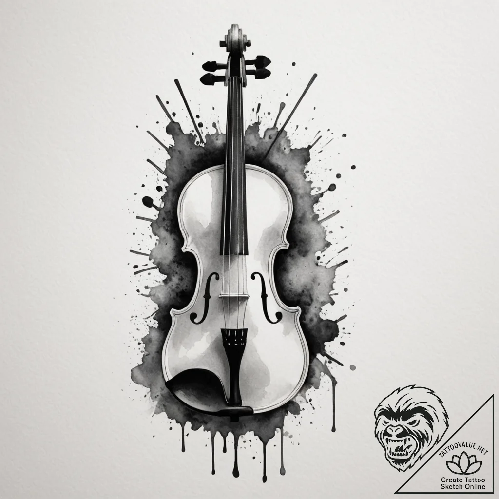 Violin, artistic tattoo sketch, black and gre... - tattoo sketch (№1755047637_0, 13.08.2025 01:13) — tattoovalue.net