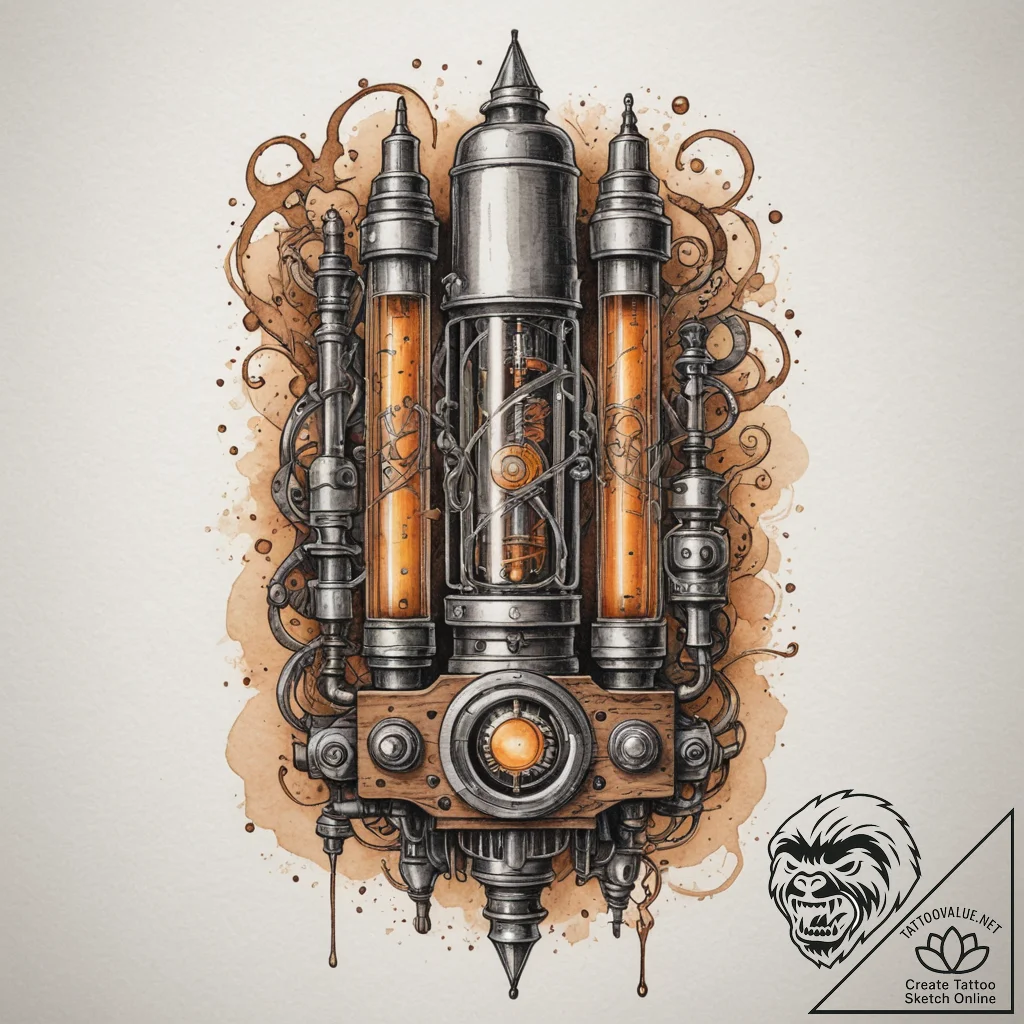 Nixie tube clock, artistic tattoo sketch, sep... - tattoo sketch (№1755049053_0, 13.08.2025 01:37) — tattoovalue.net