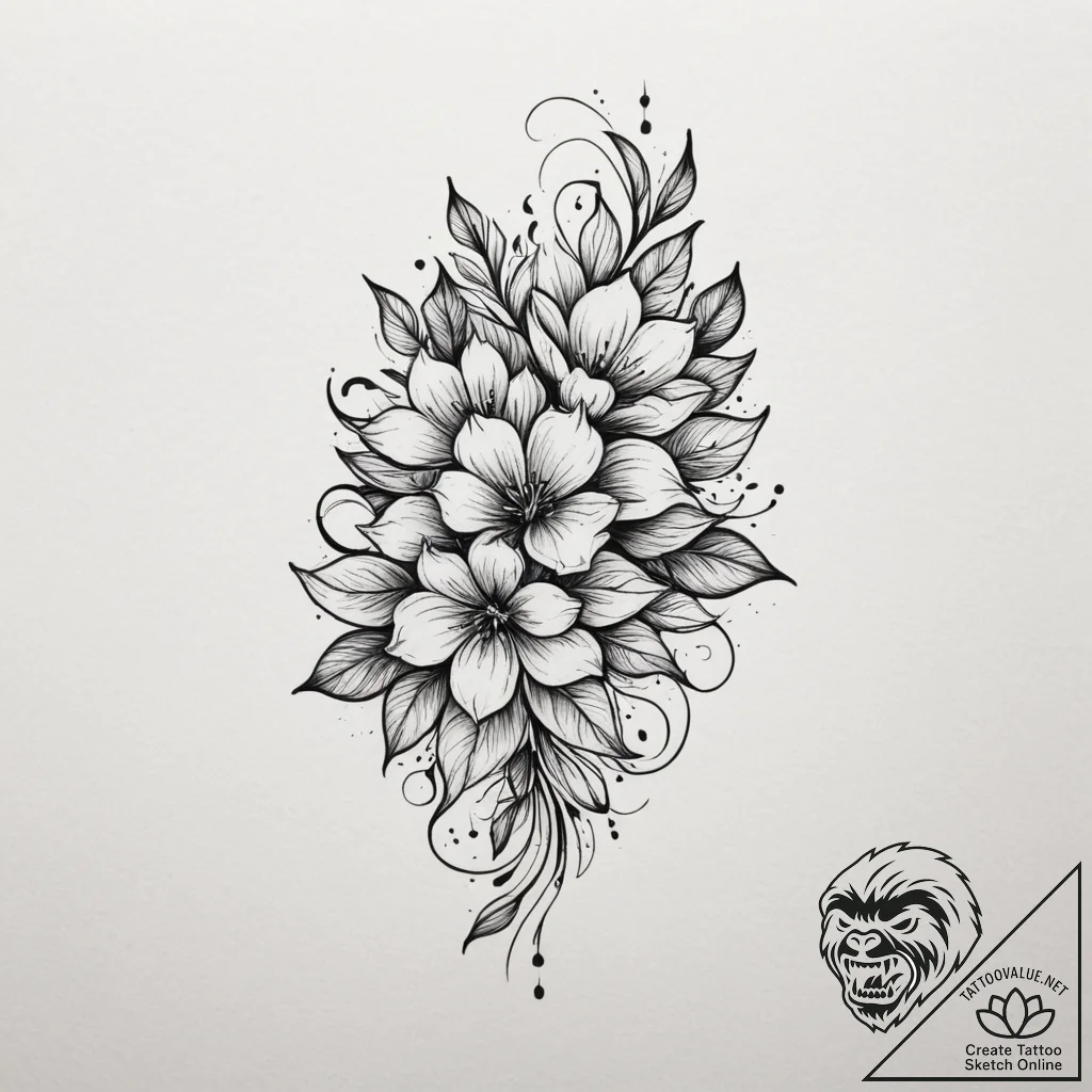 Tattoo design a minimalist floral design on t... - tattoo sketch (№1755049453_0, 13.08.2025 01:44) — tattoovalue.net