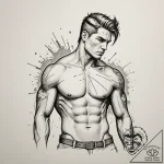Tattoo sketch a warrior’s bare chest with bat… – tattoo sketch (№1755049659_0, 13.08.2025 01:47) — tattoovalue.net