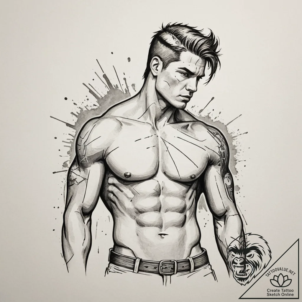 Tattoo sketch a warrior's bare chest with bat... - tattoo sketch (№1755049659_0, 13.08.2025 01:47) — tattoovalue.net