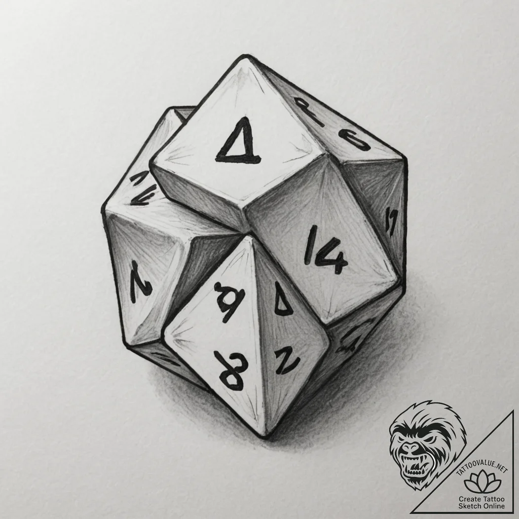 Tattoo sketch a minimalist d20 dice linework.... - tattoo sketch (№1755050465_0, 13.08.2025 02:01) — tattoovalue.net