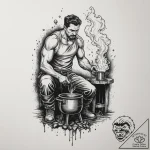 A blacksmith quenching a hot piece of metal i… – tattoo sketch (№1755050668_0, 13.08.2025 02:04) — tattoovalue.net