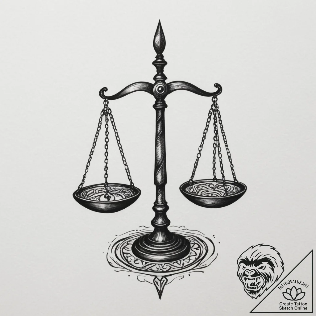Tattoo sketch libra's scales depicted as a pe... - tattoo sketch (№1755053033_0, 13.08.2025 02:43) — tattoovalue.net