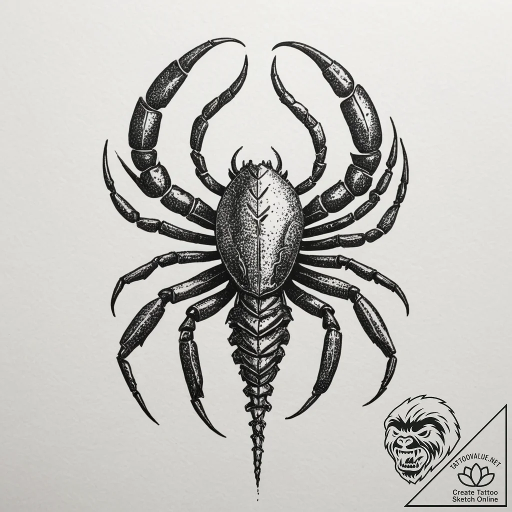 Tattoo design a scorpio scorpion, an ancient... - tattoo sketch (№1755053231_0, 13.08.2025 02:47) — tattoovalue.net