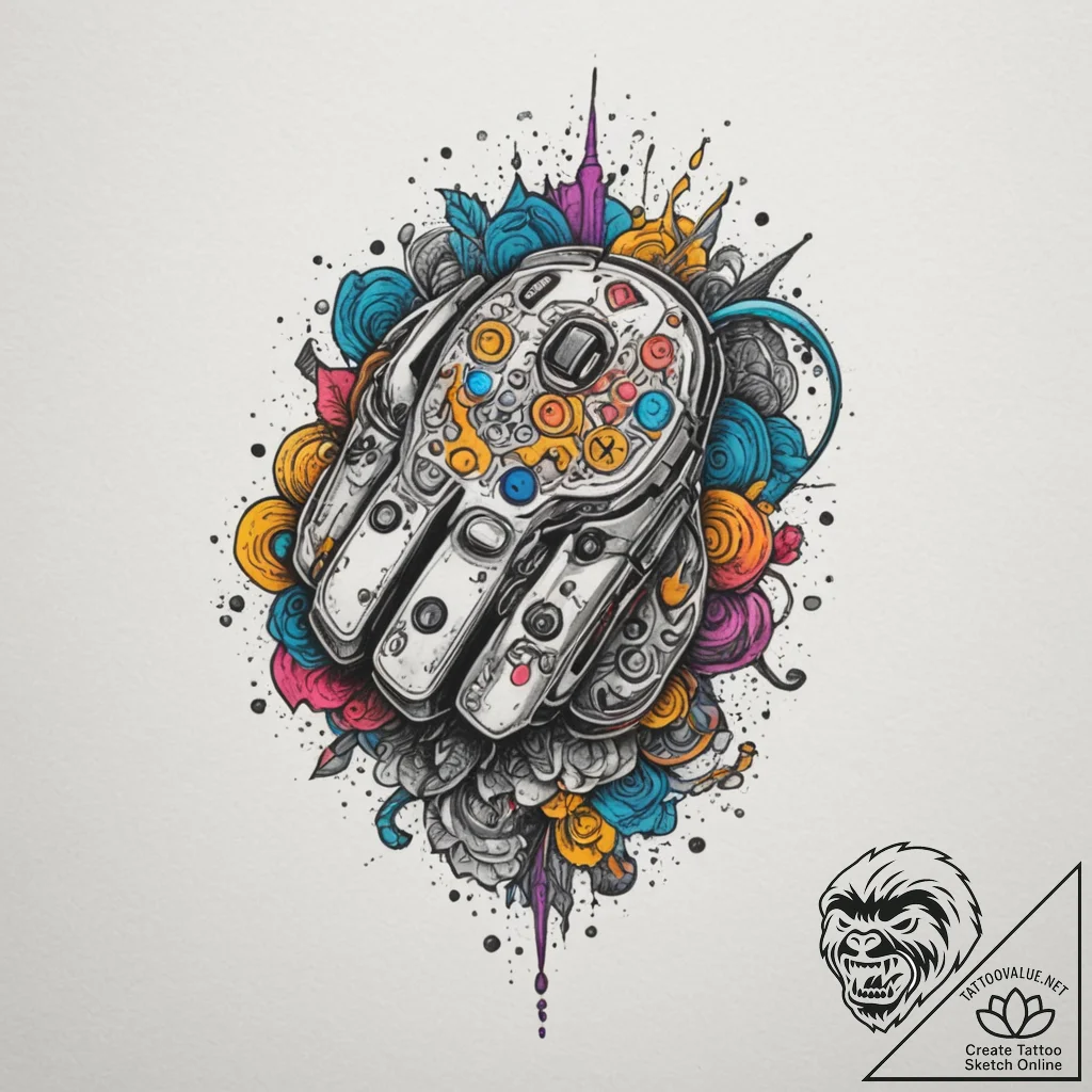 Tattoo design a gamer's hand on a mouse with... - tattoo sketch (№1755054619_0, 13.08.2025 03:10) — tattoovalue.net