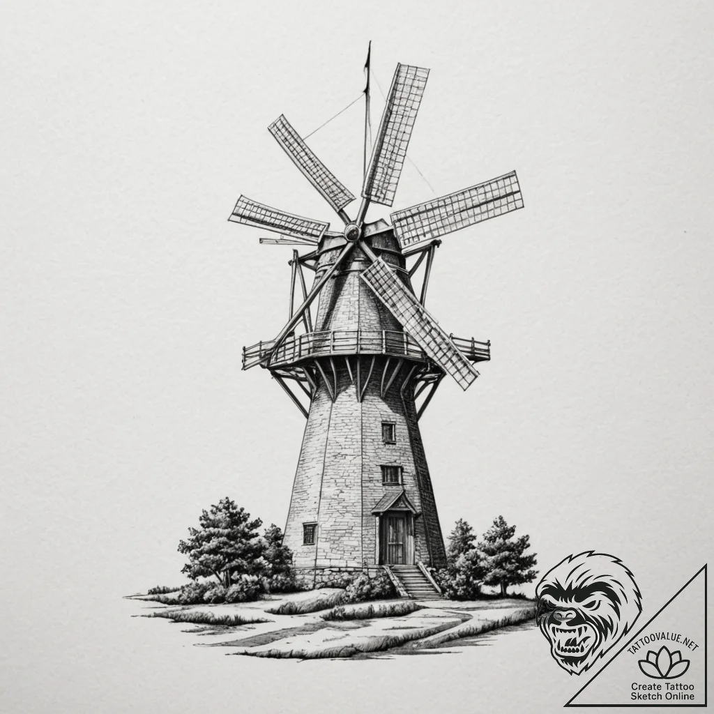 The interior of a working, historic windmill.... - tattoo sketch (№1755055609_0, 13.08.2025 03:26) — tattoovalue.net