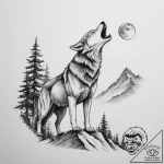 Tattoo design a wolf howling victoriously on… – tattoo sketch (№1755056208_0, 13.08.2025 03:36) — tattoovalue.net