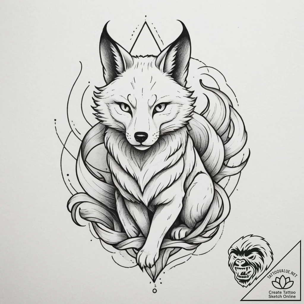 A kitsune with its nine tails, tattoo sketch... - tattoo sketch (№1755057201_0, 13.08.2025 03:53) — tattoovalue.net