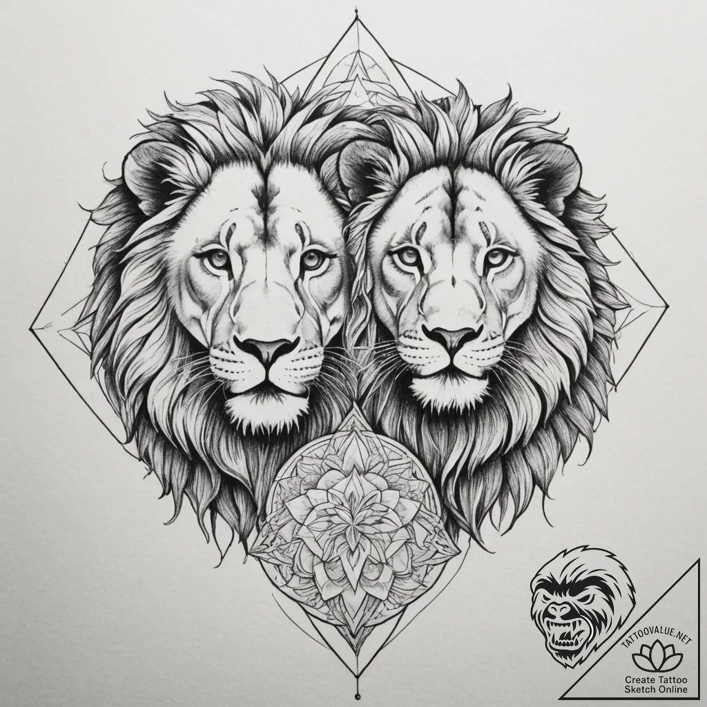 Tattoo design a lion and lioness together, sy... - tattoo sketch (№1755057997_0, 13.08.2025 04:06) — tattoovalue.net