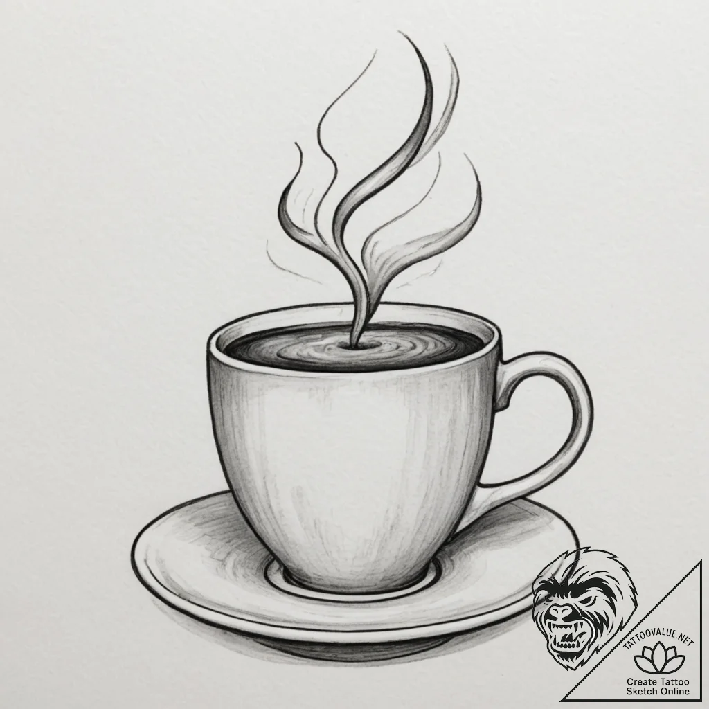 Tattoo sketch a warm cup of coffee or tea, wi... - tattoo sketch (№1755058197_0, 13.08.2025 04:09) — tattoovalue.net