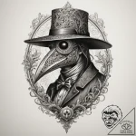 Plague doctor, concept art for tattoo, sepia… – tattoo sketch (№1755060393_0, 13.08.2025 04:46) — tattoovalue.net