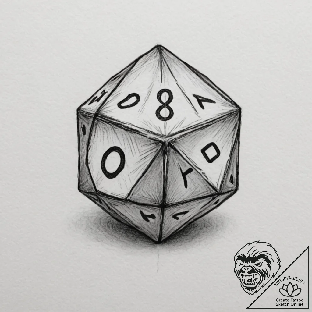 Tattoo sketch a minimalist d20 dice linework.... - tattoo sketch (№1755060989_0, 13.08.2025 04:56) — tattoovalue.net