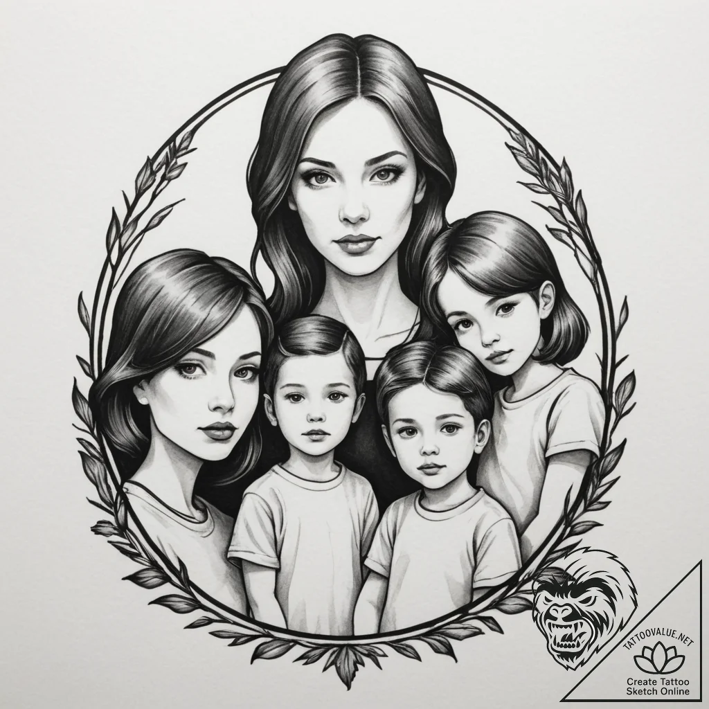 Tattoo sketch a family portrait in a simple,... - tattoo sketch (№1755063383_0, 13.08.2025 05:36) — tattoovalue.net