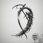 Reaper’s scythe leaning against a wall, tatto… – tattoo sketch (№1755063782_0, 13.08.2025 05:43) — tattoovalue.net