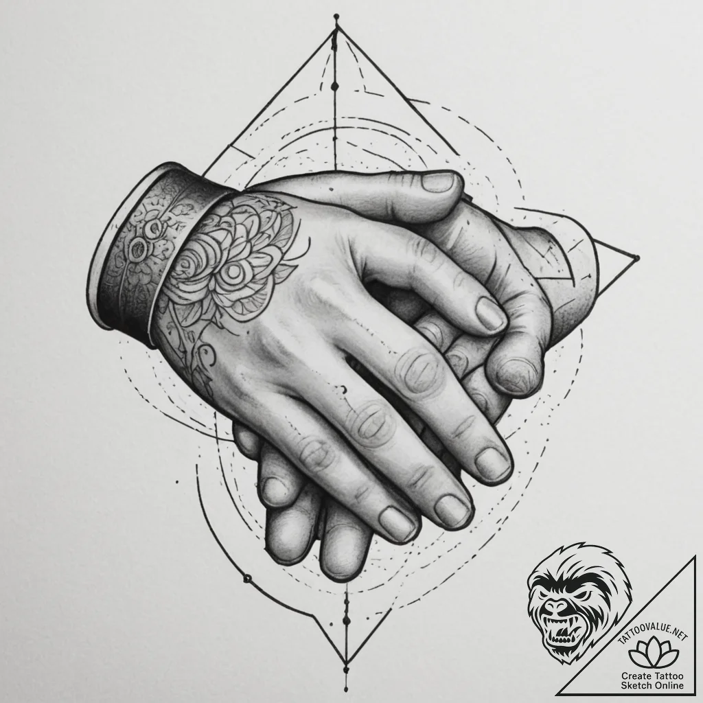 Tattoo design a stylized handshake between tw... - tattoo sketch (№1755064184_0, 13.08.2025 05:49) — tattoovalue.net