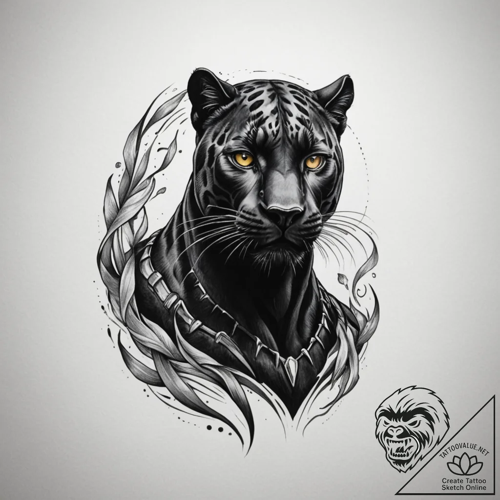 Tattoo sketch a black panther, sleek and powe... - tattoo sketch (№1755064382_0, 13.08.2025 05:53) — tattoovalue.net