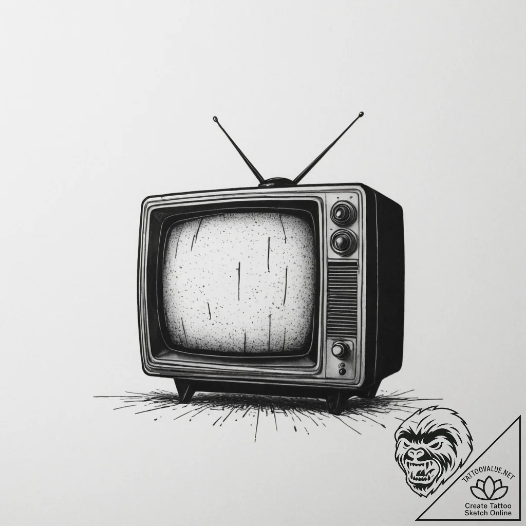 Tattoo sketch an old crt tv displaying a stat... - tattoo sketch (№1755064582_0, 13.08.2025 05:56) — tattoovalue.net