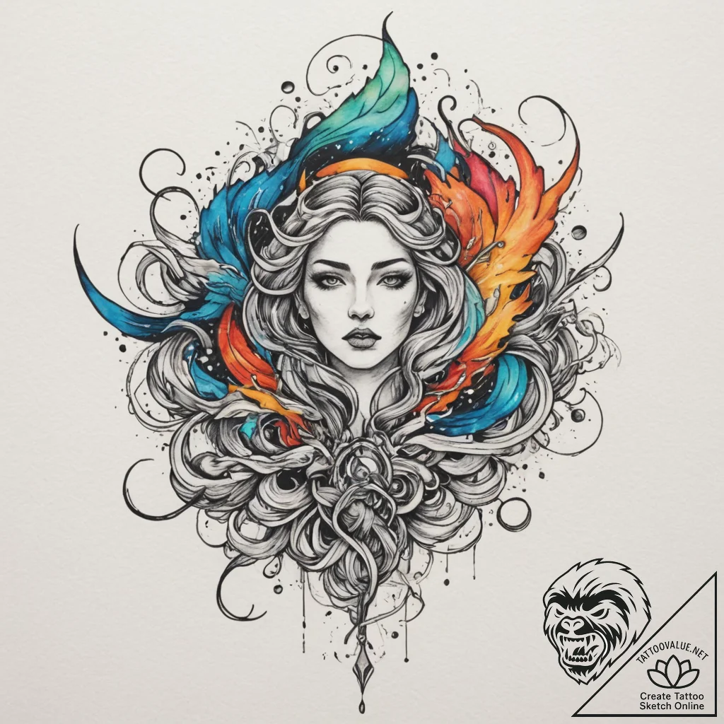 Tattoo sketch an abstract cosmic storm, conta... - tattoo sketch (№1755064978_0, 13.08.2025 06:02) — tattoovalue.net